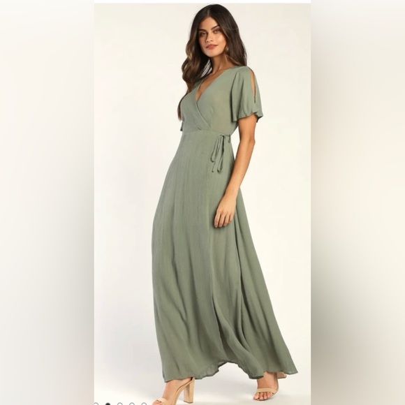 Lulus Wrap Much Obliged Maxi Dress Olive Green Size Small - Picture 2 of 6
